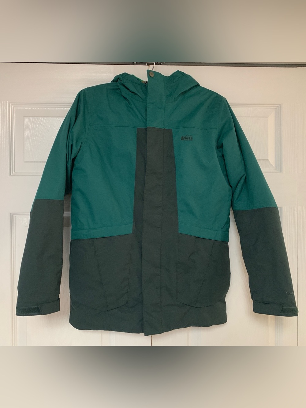 REI Kids' Two-Tone Teal and Dark Green Hooded Insulated Winter Coat sz14-16